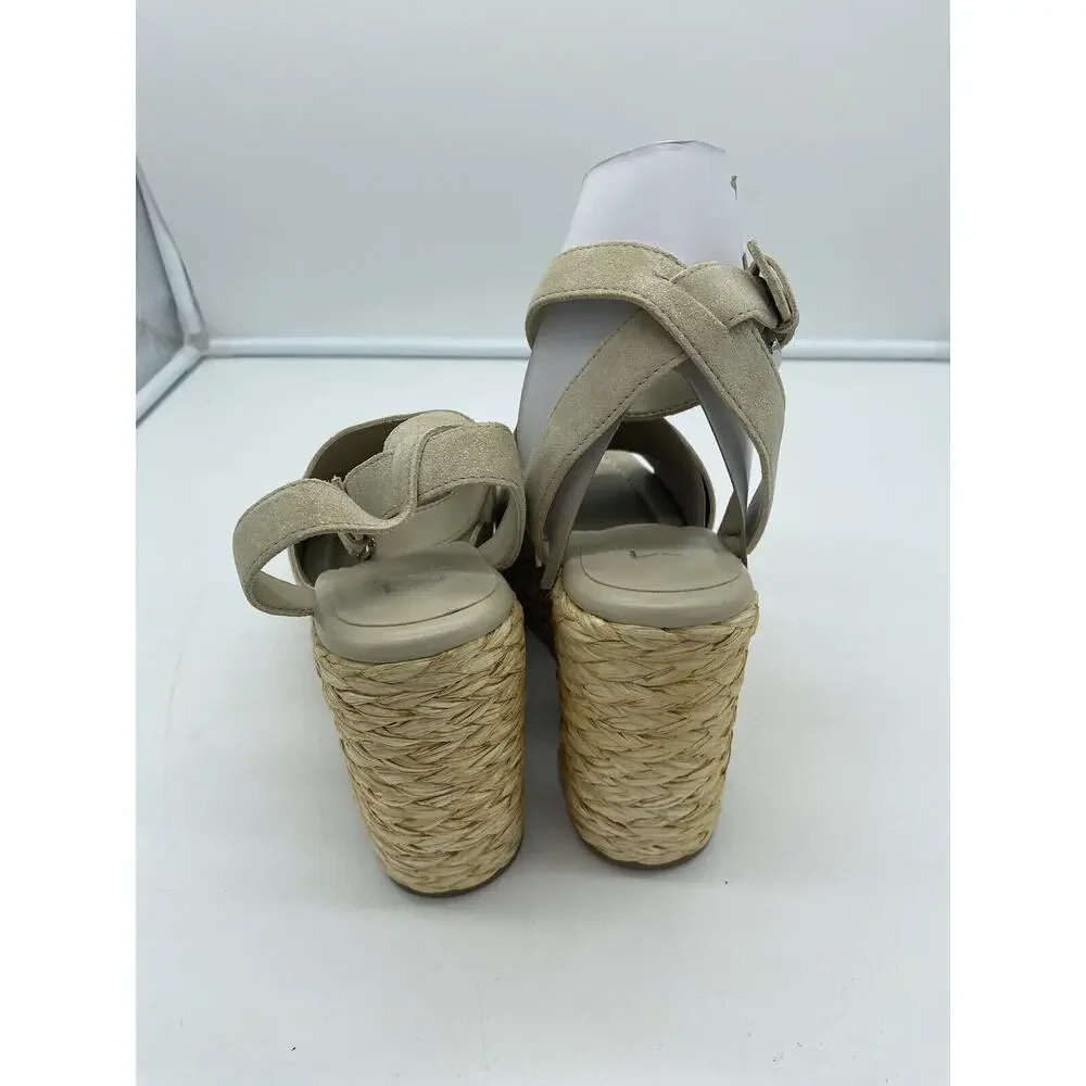 New Marc Fisher LTD Nelly Suede Espadrille Wedge Sandals Ankle Strap Natural 9M‎